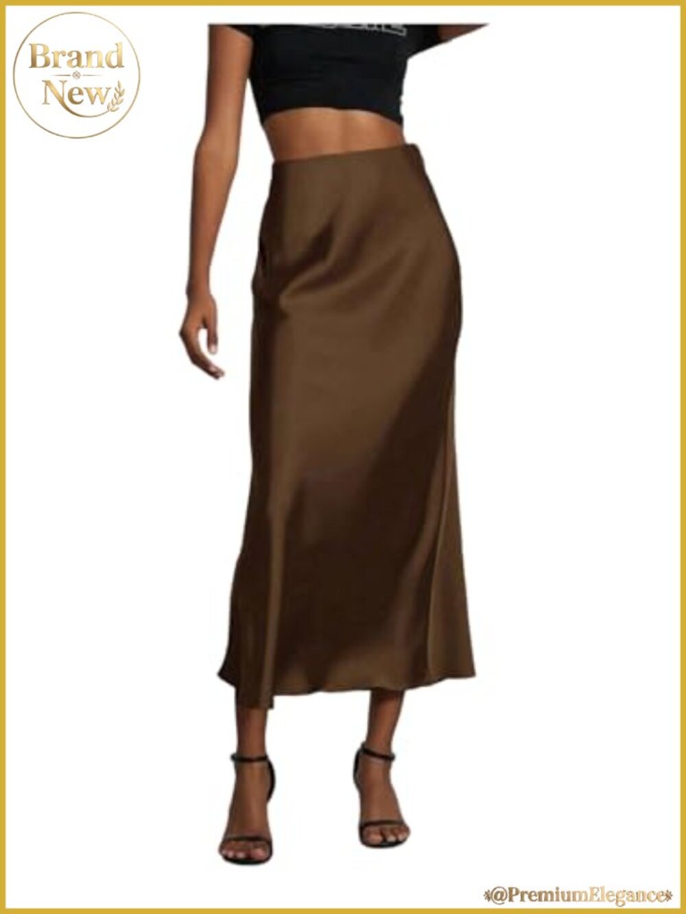 Satin Midi Pencil Skirt High Waisted Zip Closure Work Wear
